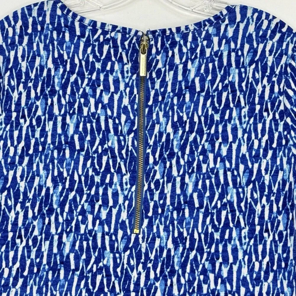 MICHAEL Michael Kors Womens Shift Dress Large Blue White Abstract Short Sleeve
